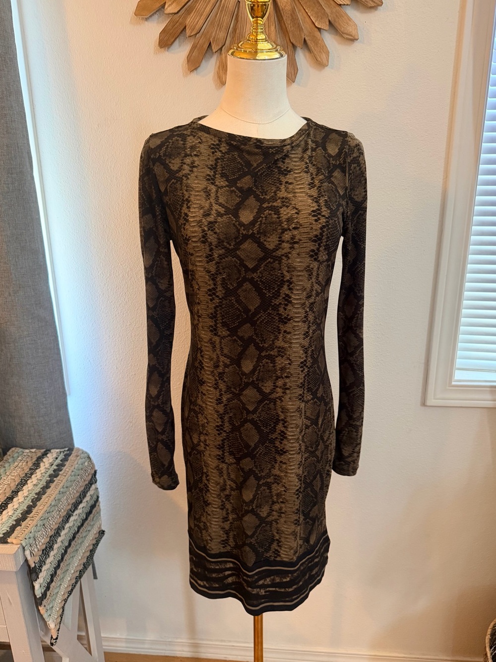 MICHAEL Michael Kors Snakeskin Python Print Long Sleeve Dress XS